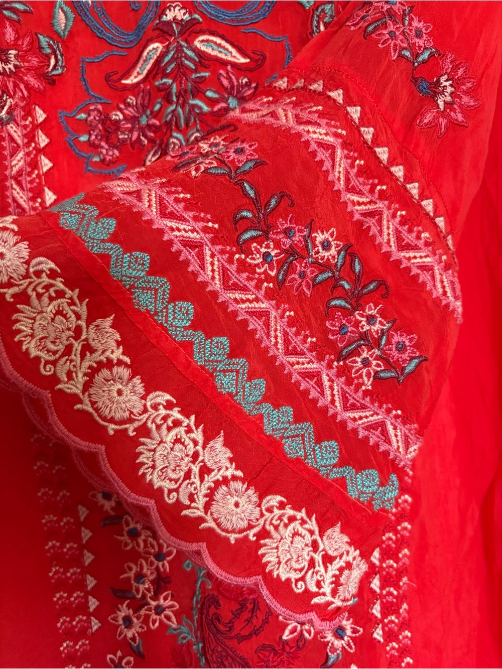 Johnny Was Lizzie Boho Embroidered Cupra Dress Red NWT✨ Size S - Picture 5 of 11